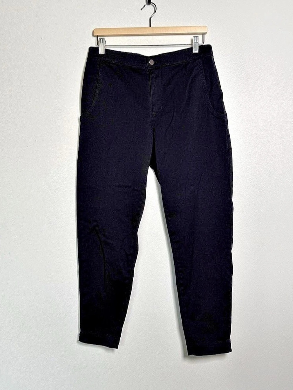 Eileen Fisher Tapered Ankle Pants Women Sz M Black Organic Cotton Pocket Stretch